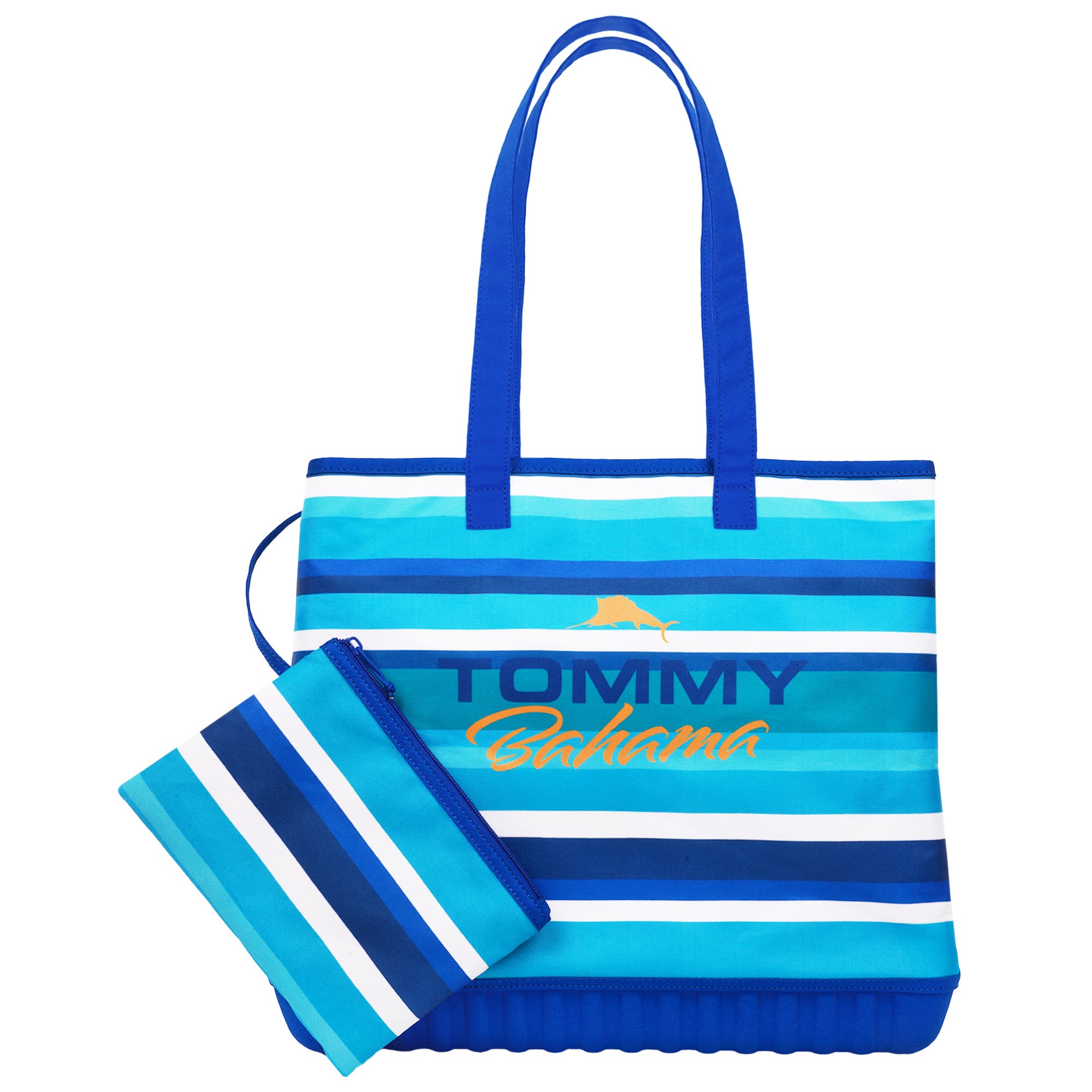Tommy Bahama Water-Repellent Tote with Pouch Ocean Stripe Print, Main, color, Navy