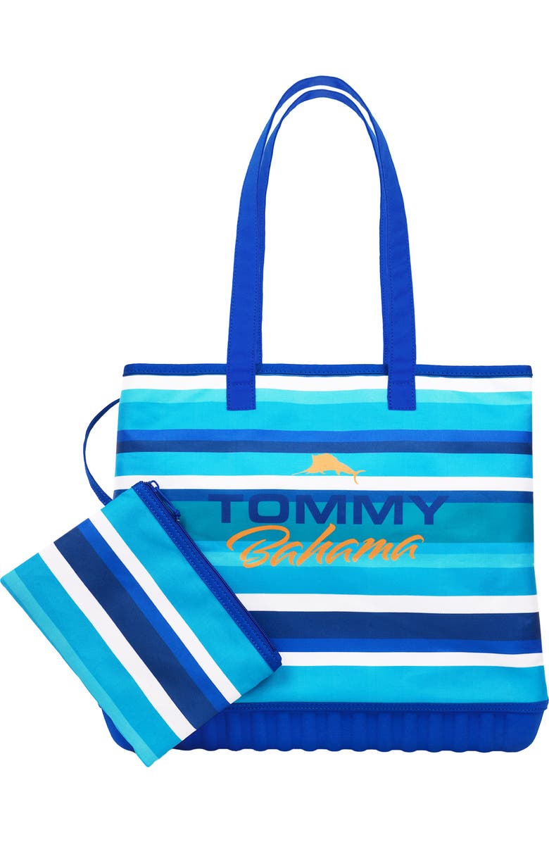 Tommy Bahama Water-Repellent Tote with Pouch Ocean Stripe Print, Main, color, Navy