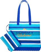 Tommy Bahama Water-Repellent Tote with Pouch Ocean Stripe Print