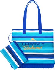 Tommy Bahama Water-Repellent Tote with Pouch Ocean Stripe Print
