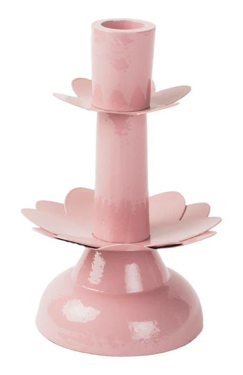 Lotus Bloom Tapered Pink Candleholders Large
