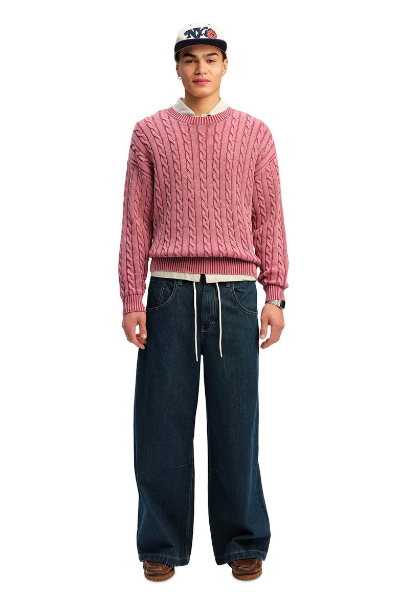 Men's Washed Box Fit Crew Knit, Alternate, color, Washed Berry Cable