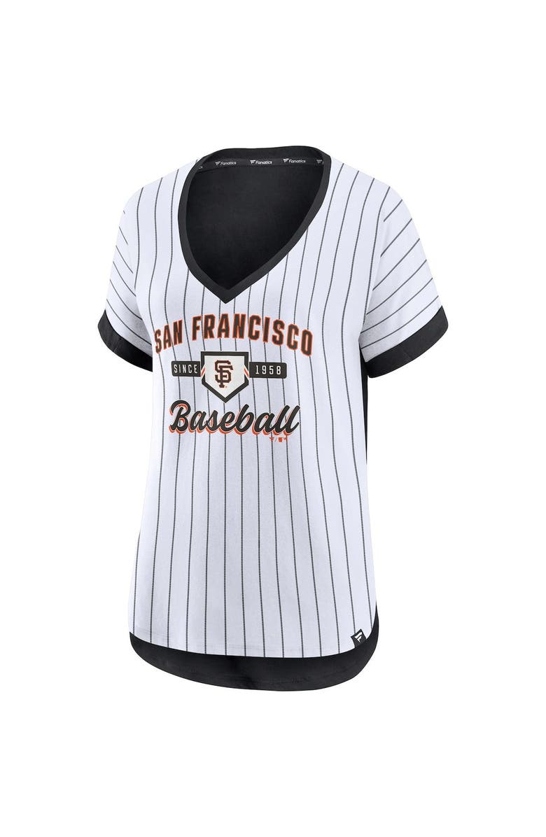 FANATICS Women's Fanatics Branded White/Black San Francisco Giants Iconic Noise Factor Pinstripe V-Neck T-Shirt, Alternate, color, 