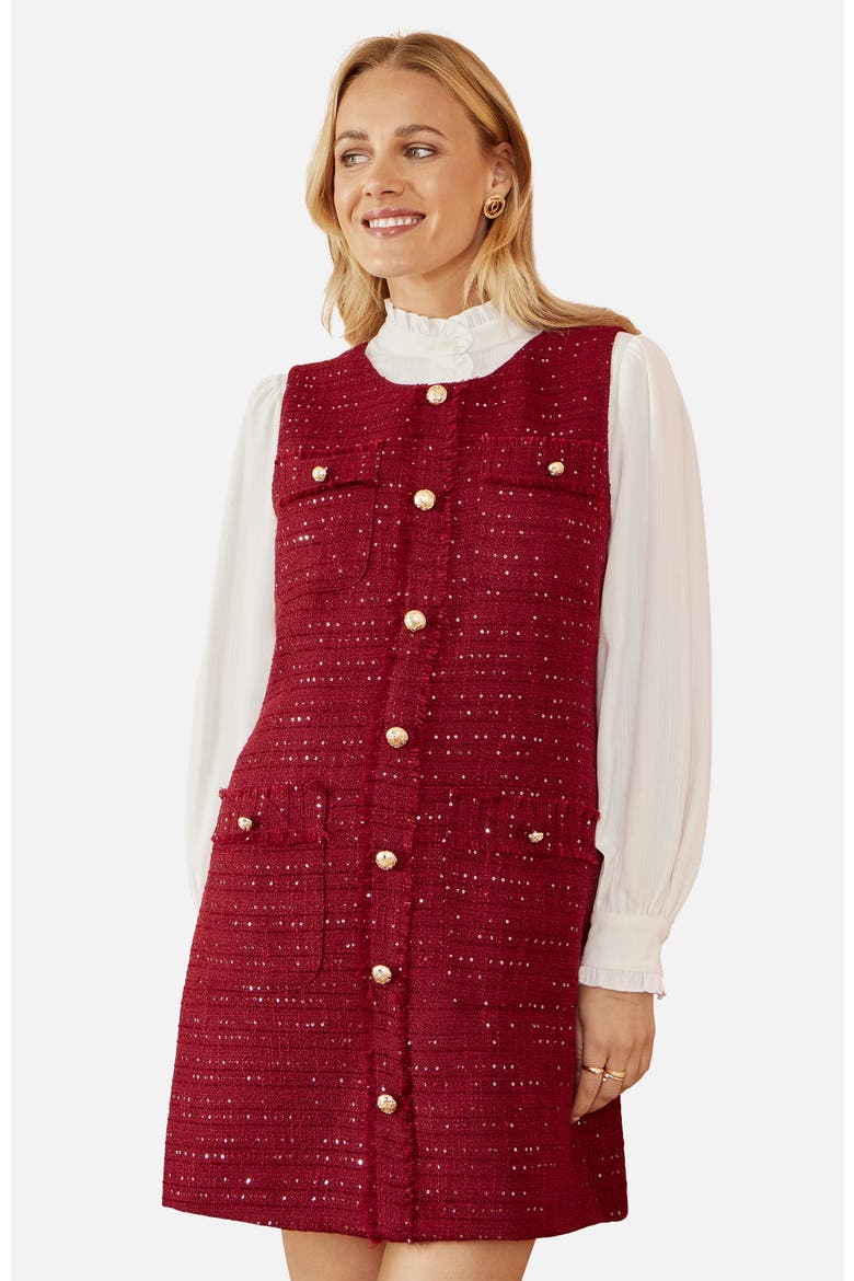 Boucle Tunic Dress, Alternate, color, Burgundy
