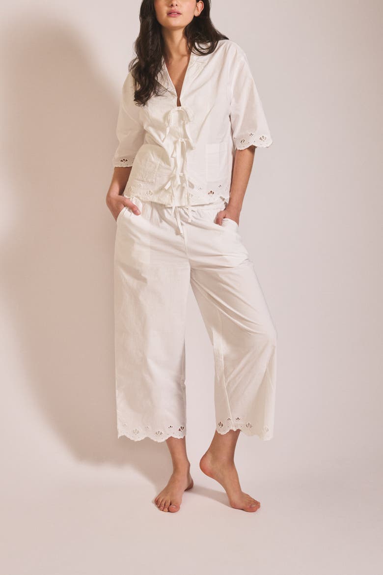 Cotton Shell Cropped Pajamas, Alternate, color, White Shell