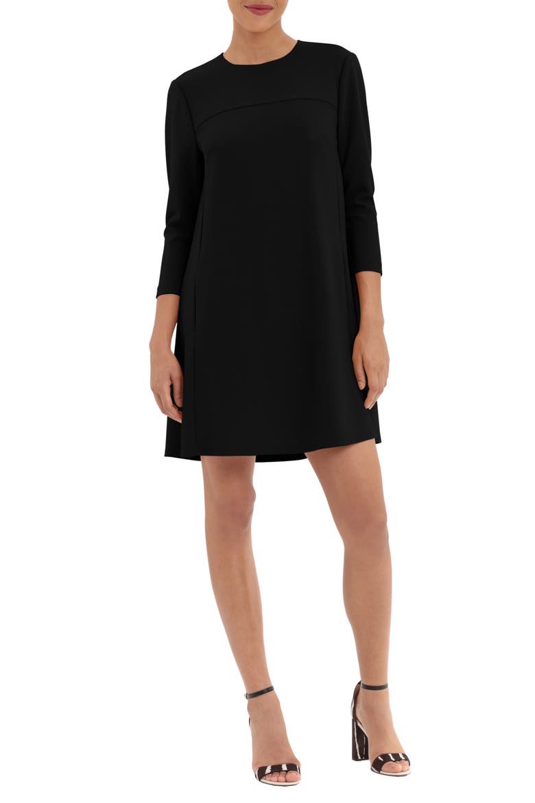 Three-Quarter Sleeve Pocket Shift Dress, Main, color, BLACK
