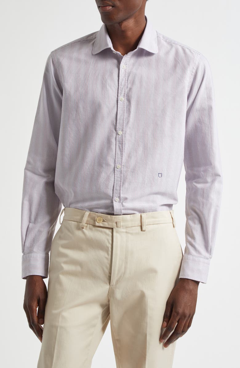Massimo Alba Canary Stripe Cotton Button-Up Shirt, Main, color, Ruggine