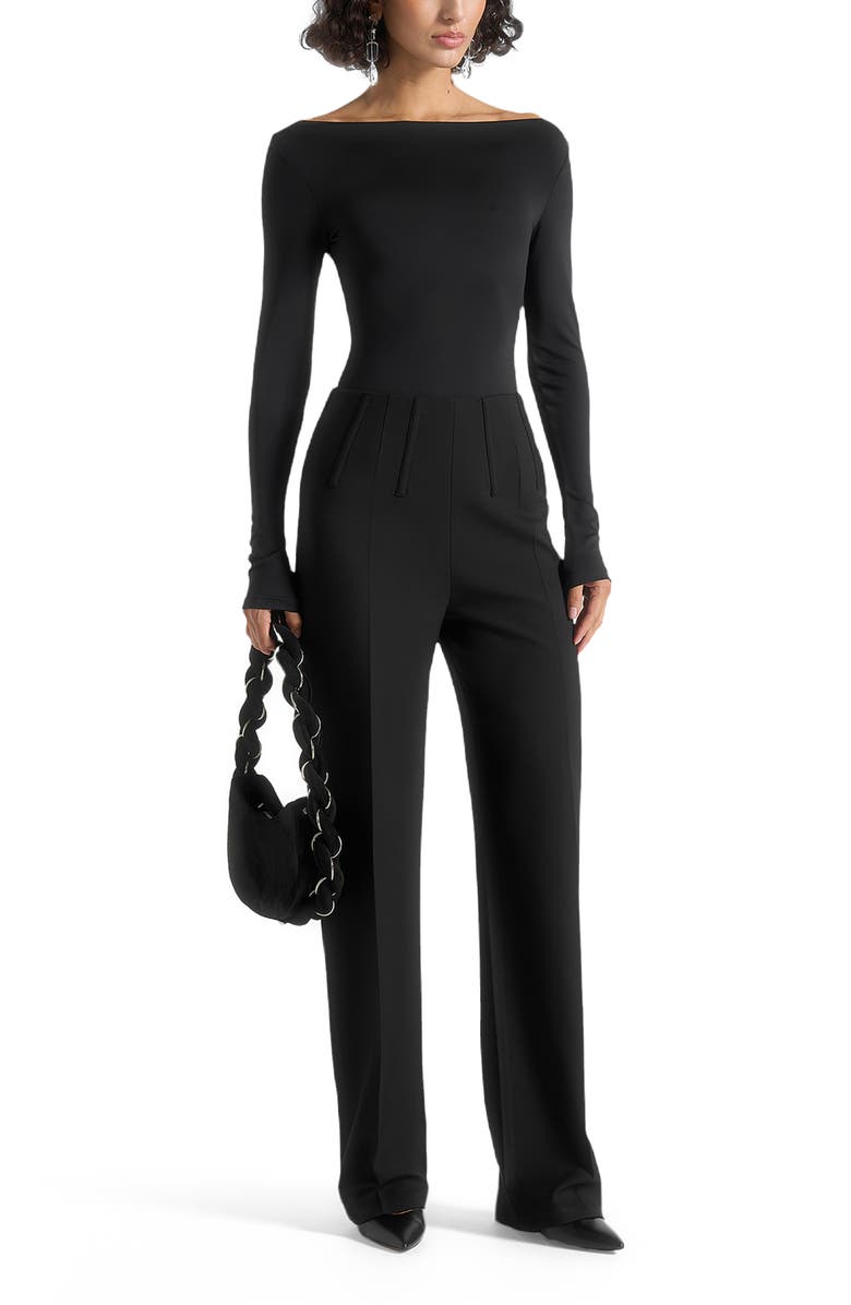 Manière De Voir Rafaela Corset Waist Tailored Trousers, Alternate, color, Black