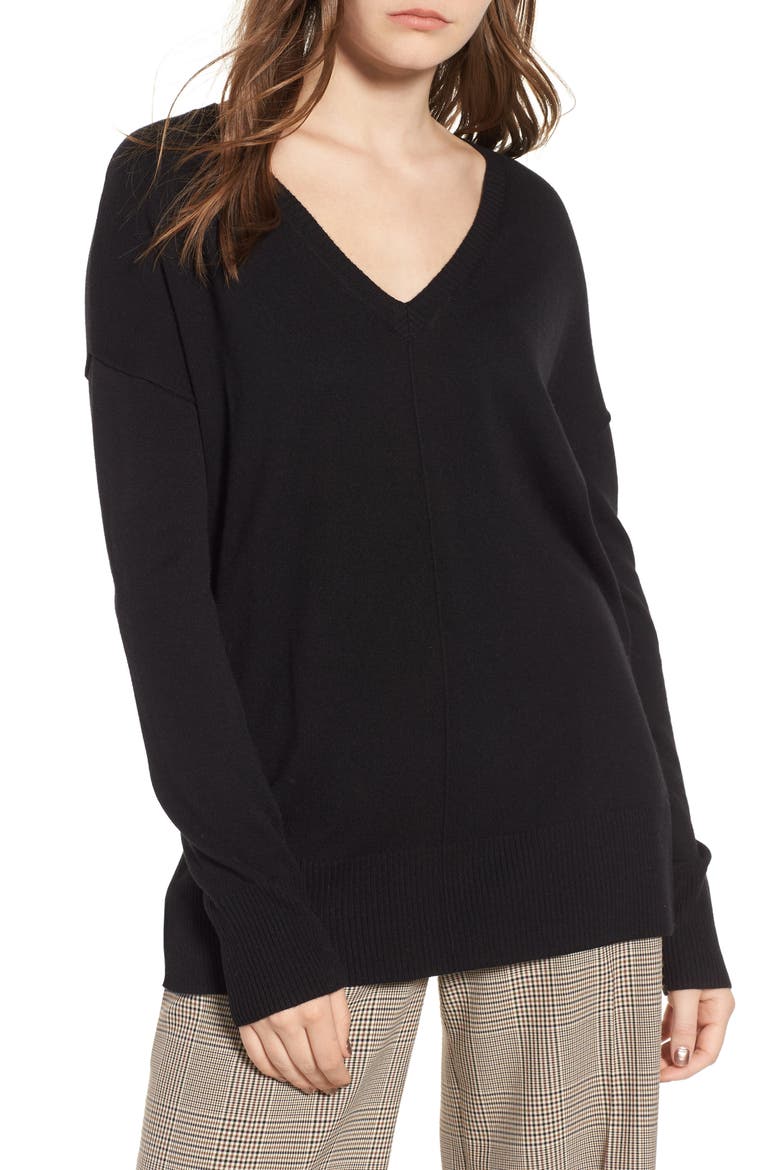 Side Slit Sweater, Main, color, BLACK