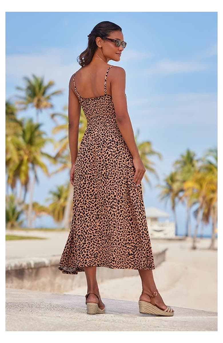 LASCANA Women's Smocked Print Dress, Alternate, color, Leopard