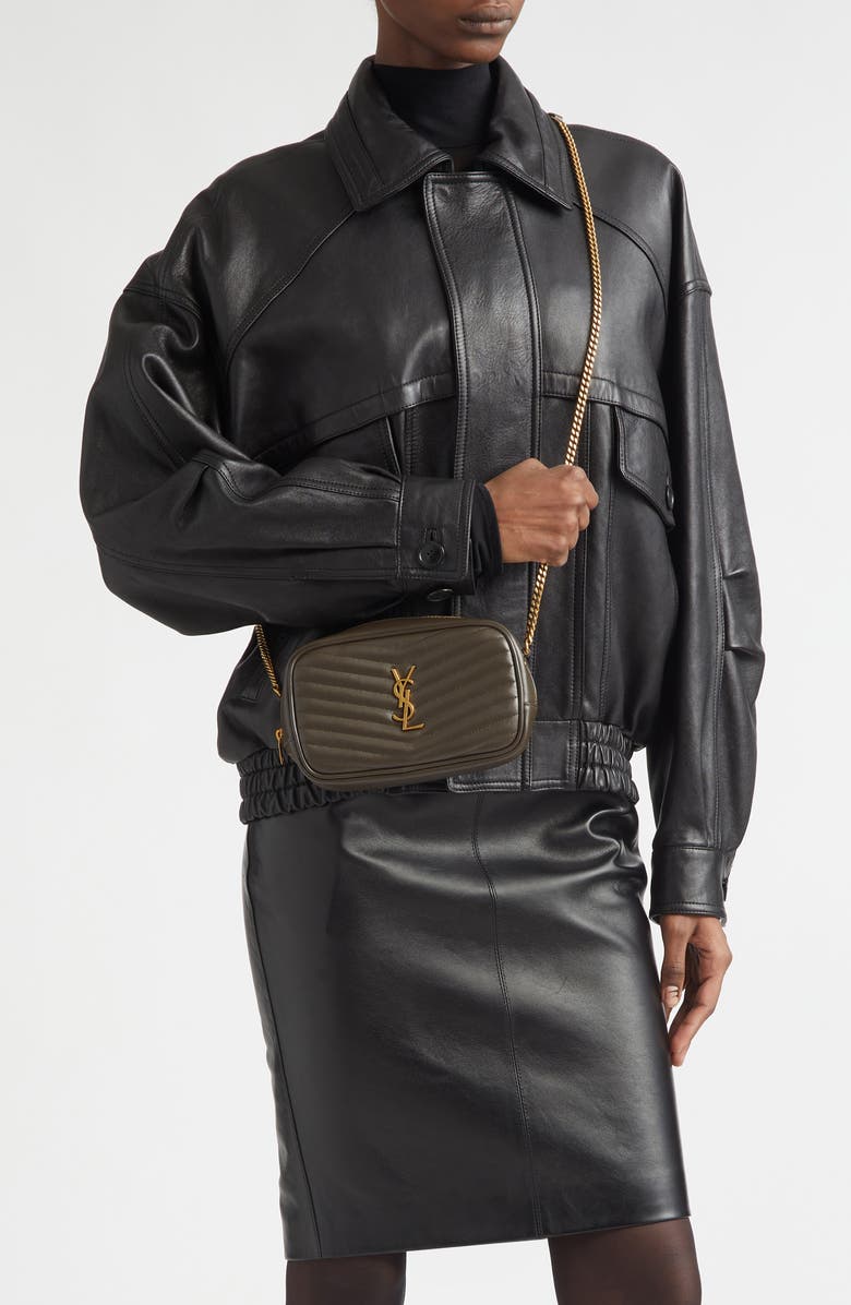 Saint Laurent Mini Lou Matelassé Leather Camera Bag, Alternate, color, Light Musk