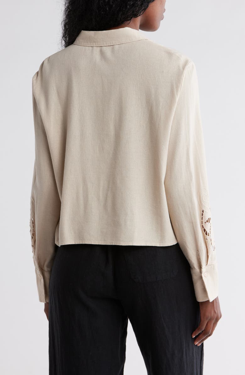 Ellen Tracy Eyelet Inset Button-Up Shirt, Alternate, color, Linen