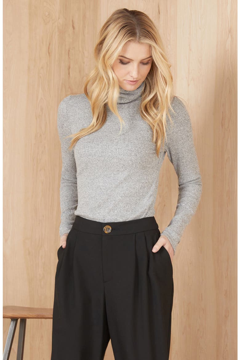 Rib Turtleneck Top, Alternate, color, GRAY