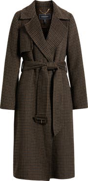 BCBGMAXAZRIA Houndstooth Double Face Belted Coat