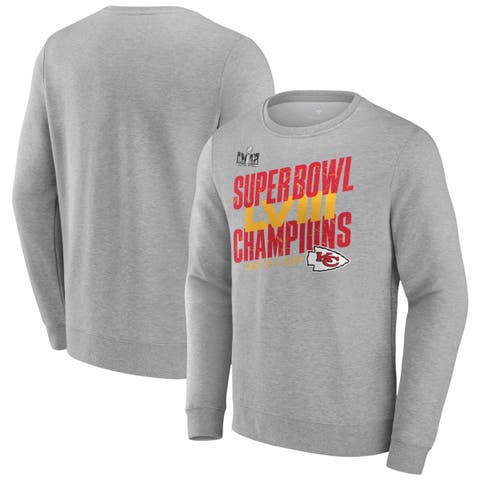 Men's Fanatics Branded Heather Gray Kansas City Chiefs Super Bowl LVIII Champions Iconic Victory Crewneck Pullover