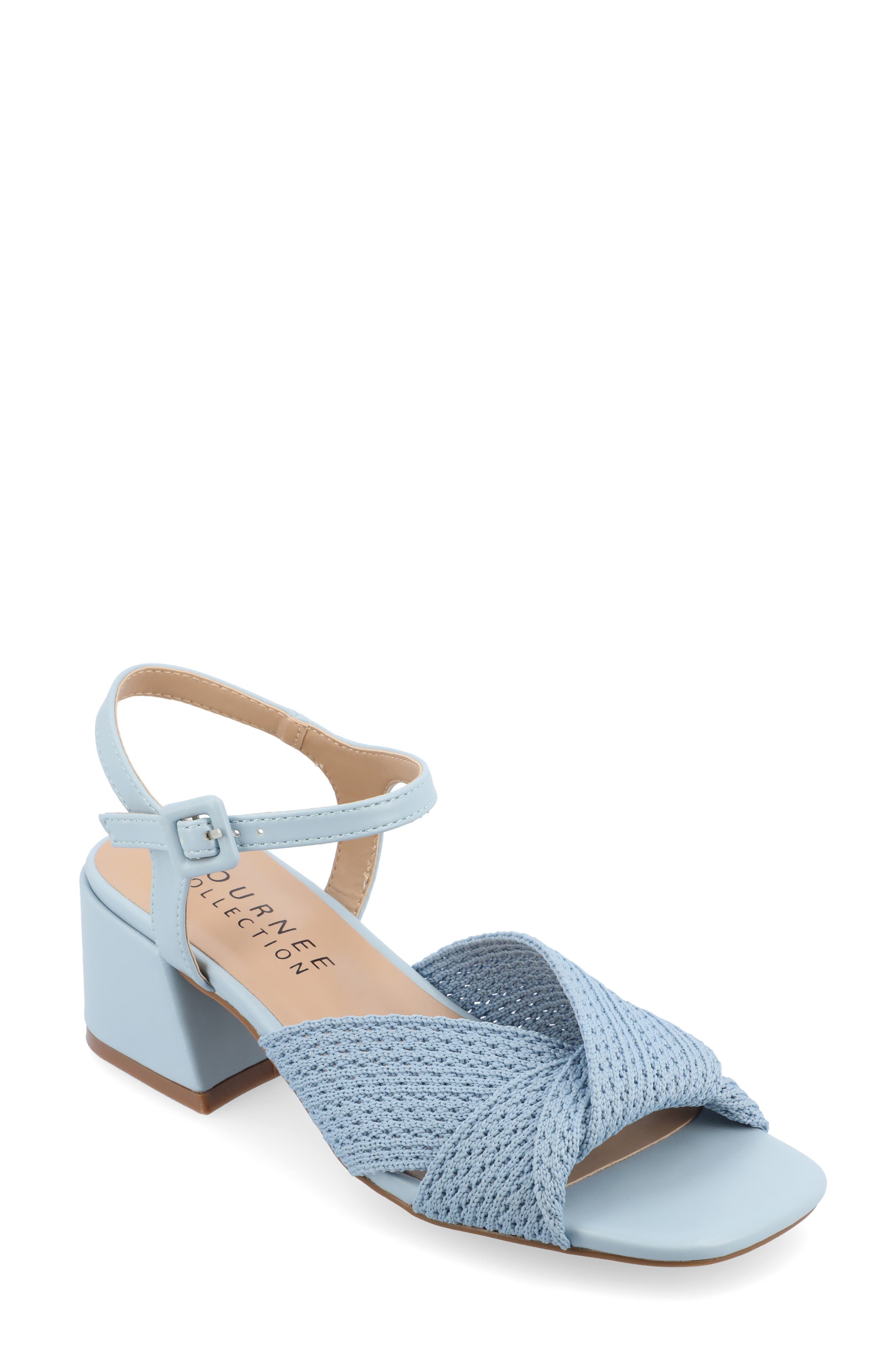 Journee Collection Zerlina Knit Block Heel Sandal, Main, color, Blue