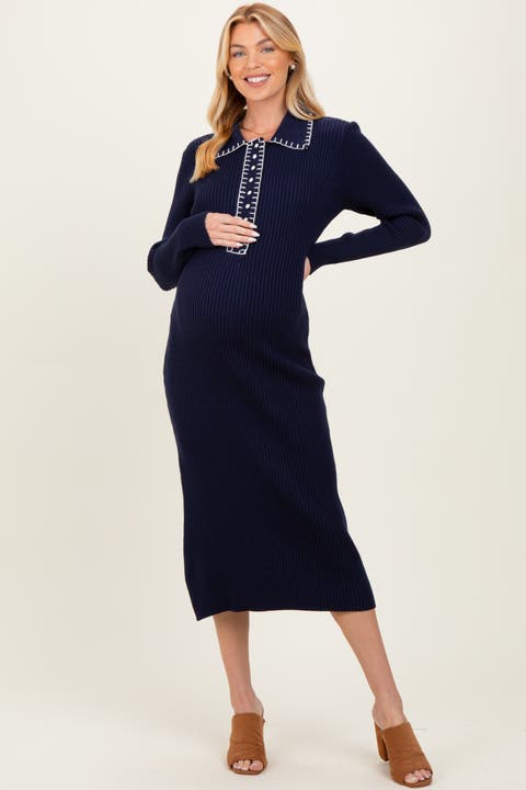 Contrast Stitch Midi Sweater Dress