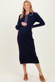 PinkBlush Contrast Stitch Midi Sweater Dress