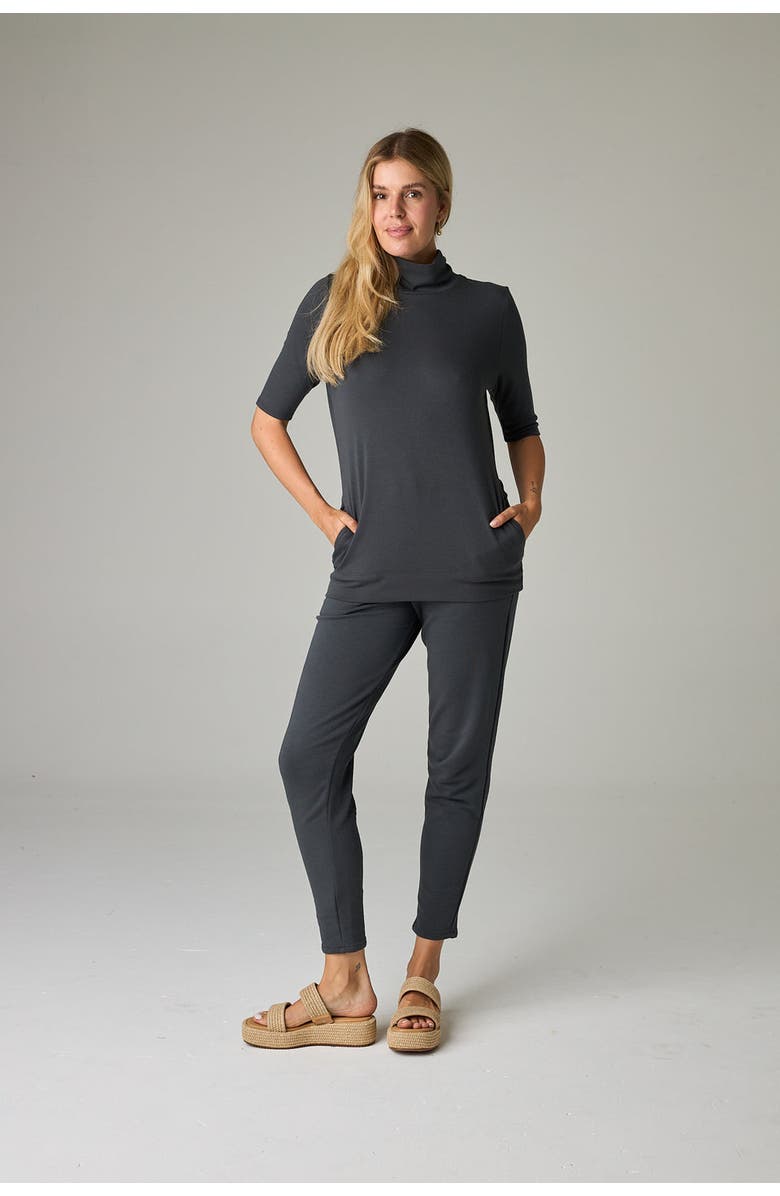 eavolu Acadia Aspen Eco-Luxe Rib Short-Sleeve Top - Ultra-Luxe Flow, Main, color, Slate