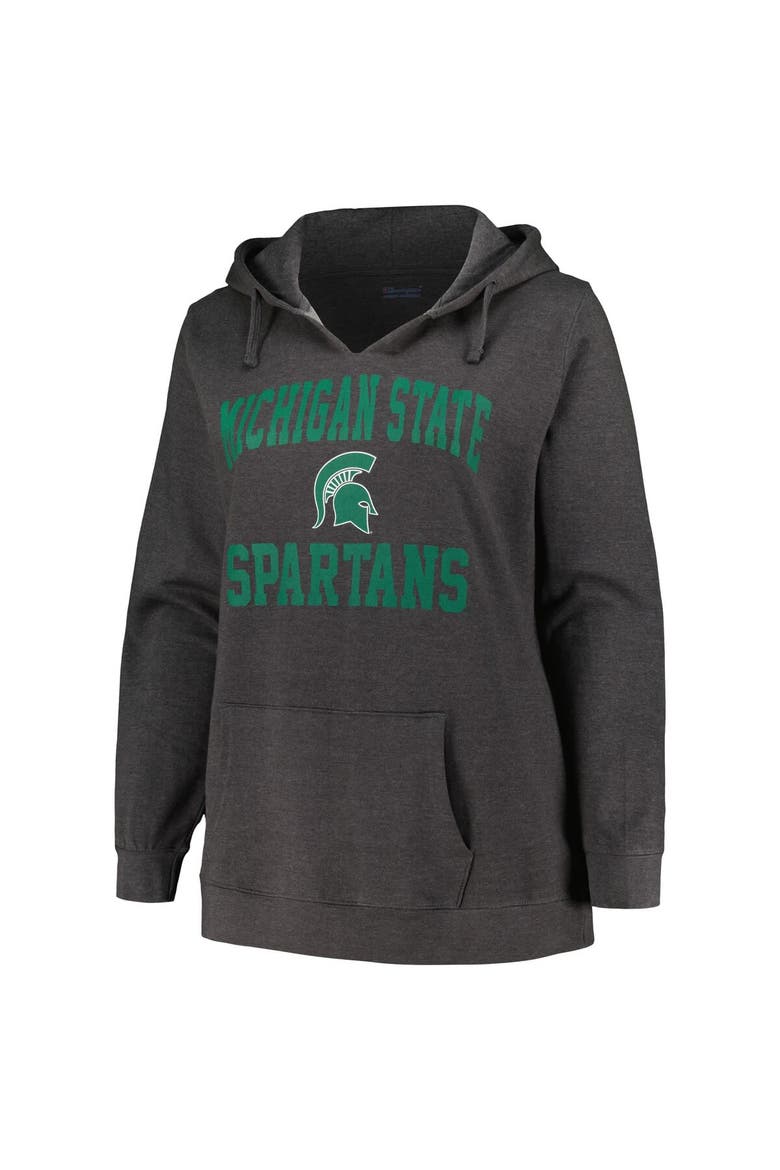 Women's Champion Heather Charcoal Michigan State Spartans Plus Size Heart & Soul Notch Neck Pullover, Alternate, color, Heather Charcoal
