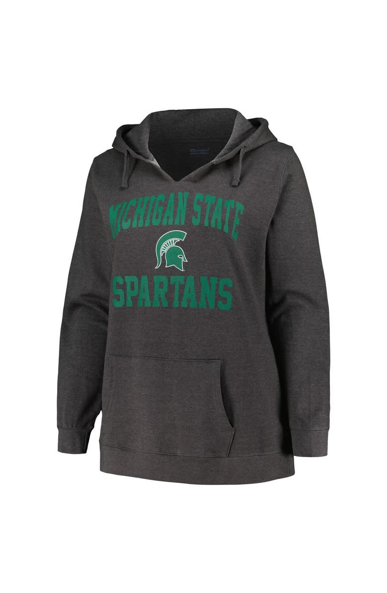 Champion Women's Champion Heather Charcoal Michigan State Spartans Plus Size Heart & Soul Notch Neck Pullover, Alternate, color, Heather Charcoal