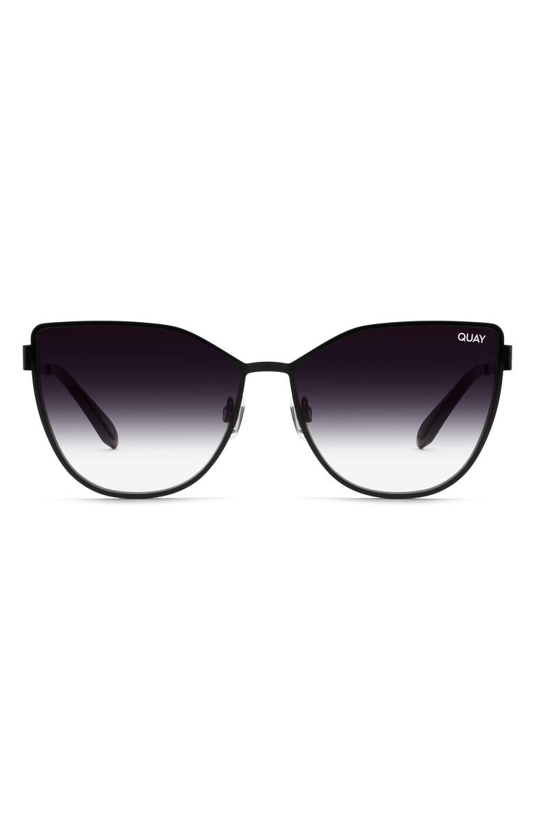 QUAY 55mm In Pursuit Cat Eye Sunglasses, Main, color, Black / Smoke Fade Lens