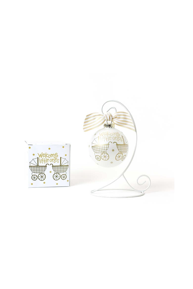 Welcome Little Ones Twins Glass Ornament with White Stand, Main, color, White