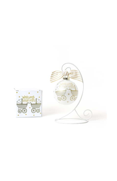 Welcome Little Ones Twins Glass Ornament with White Stand