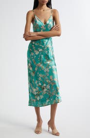 L'AGENCE Seridie Floral Print Silk Midi Slipdress