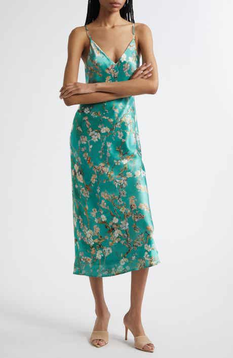 L'AGENCE Seridie Floral Print Silk Midi Slipdress