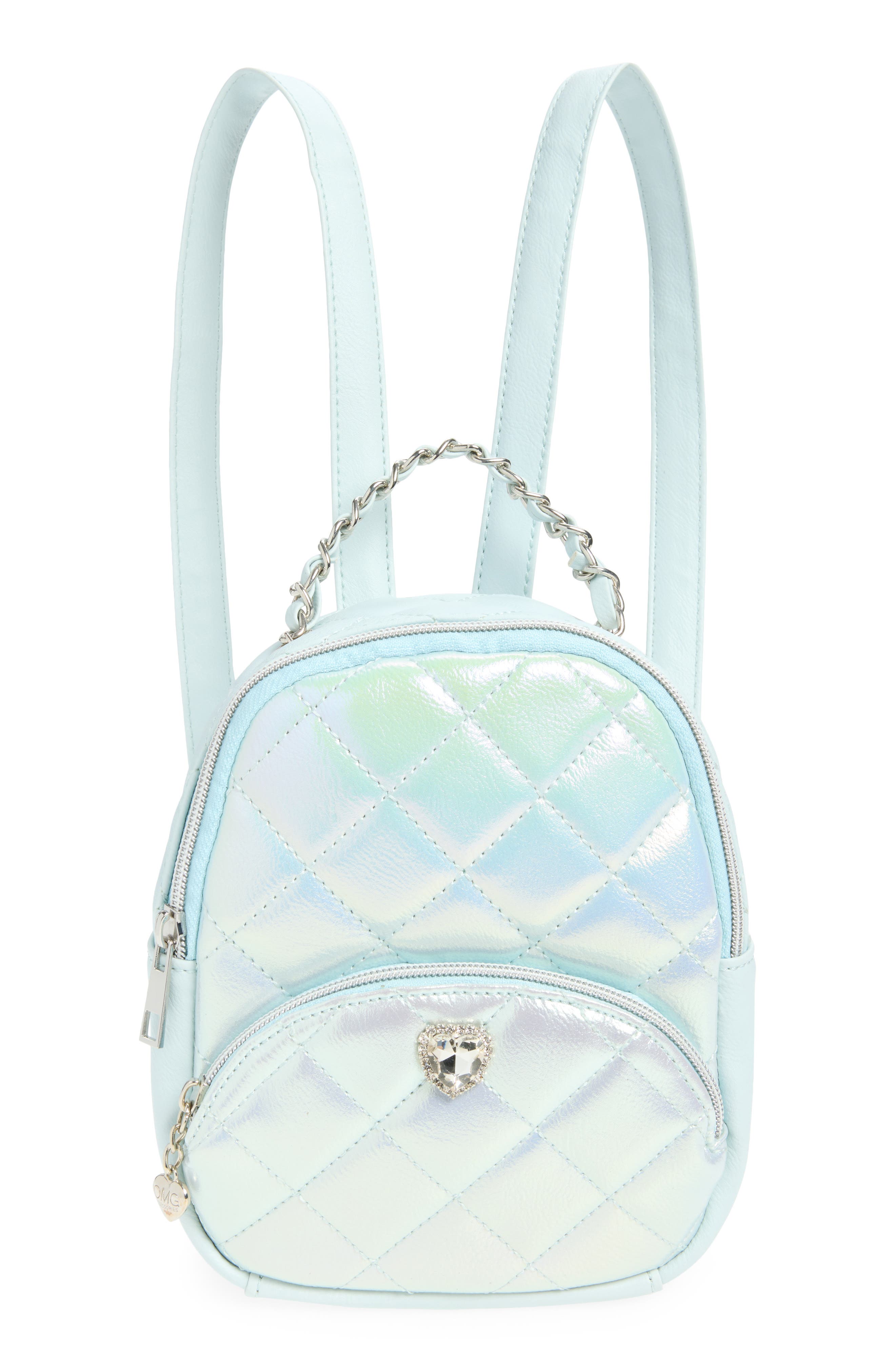 OMG Accessories Kids' Holo Heart Quilted Backpack, Main, color, Baby Blue