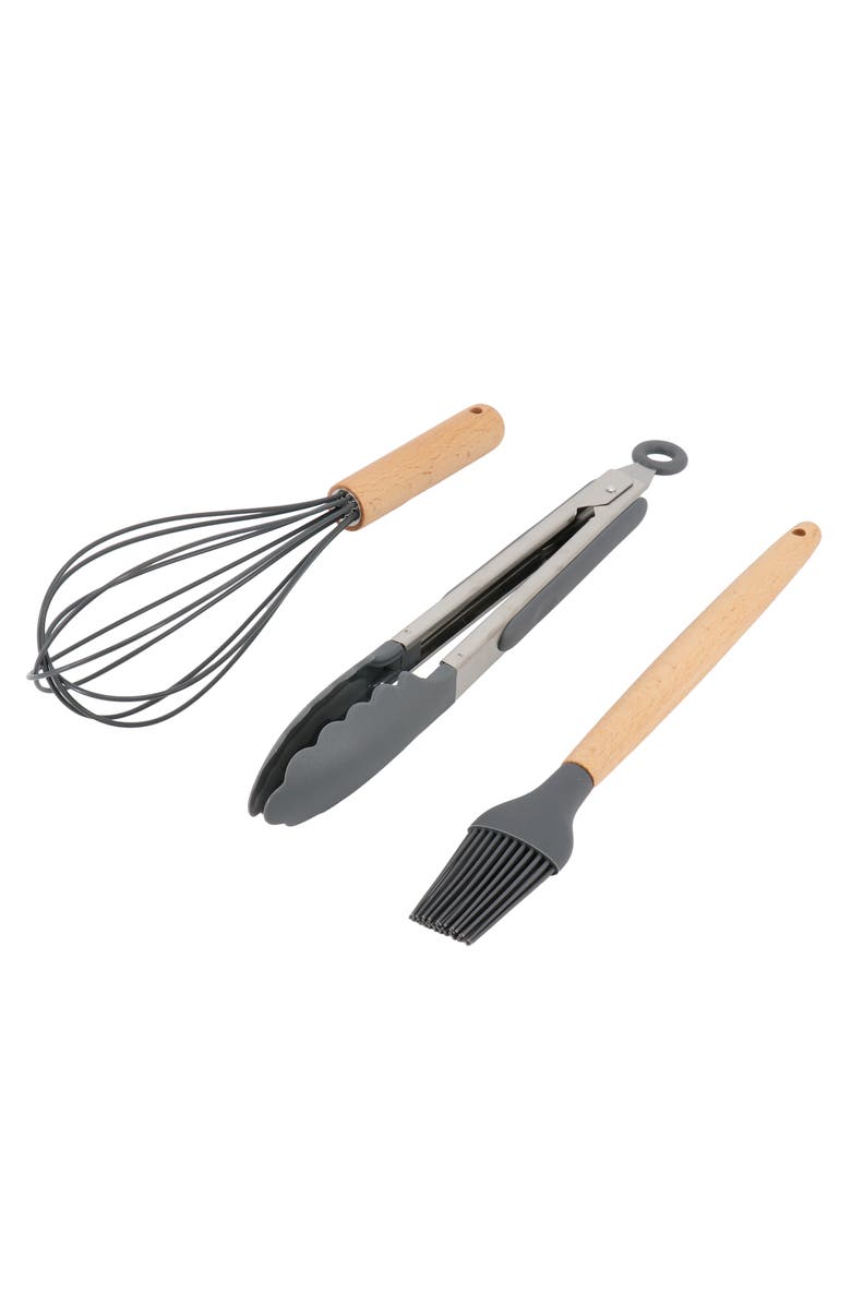 Gibson Home Holton 7 Piece Silicone Beech Wood Kitchen Tool Set, Alternate, color, Gray