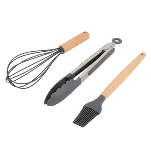 Gibson Home Holton 7 Piece Silicone Beech Wood Kitchen Tool Set In Gray