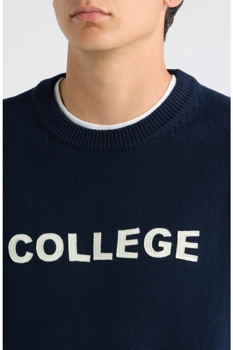 College Cotton Crewneck Sweater, Alternate, color, NAVY