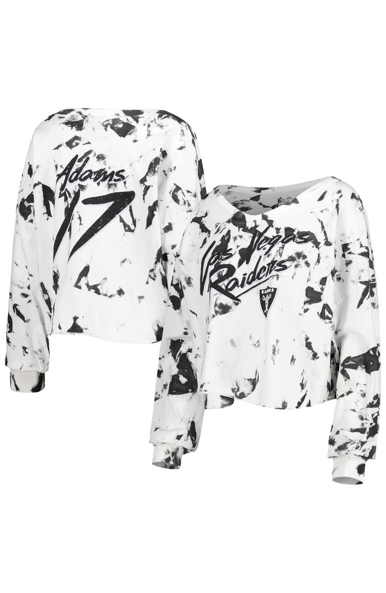 Majestic Threads Women's Majestic Threads Davante Adams White Las Vegas Raiders Off-Shoulder Tie-Dye Name & Number Cropped Long Sleeve V-Neck T-Shirt, Main, color, 