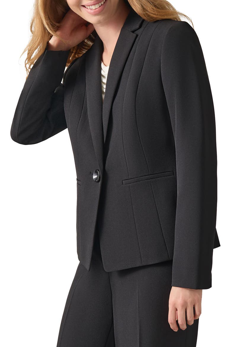 Stretch Crepe One-Button Blazer, Alternate, color, BLACK