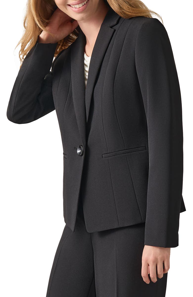 KASPER Stretch Crepe One-Button Blazer, Alternate, color, Black