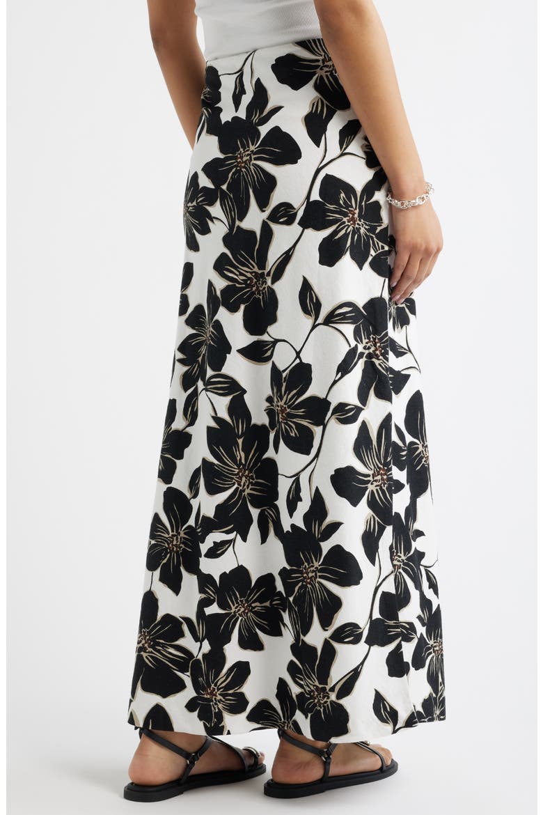Linen Blend Column Maxi Skirt, Alternate, color, WHITE- BLACK TROP BLOOM