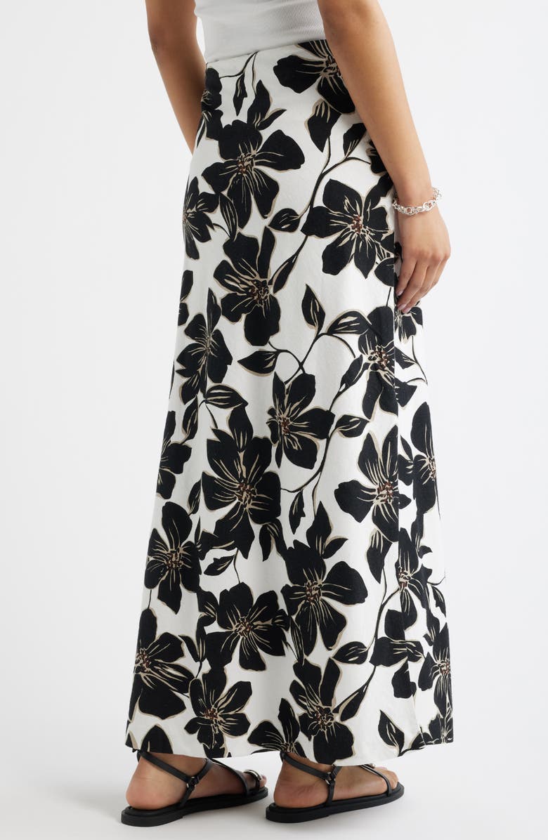 Open Edit Linen Blend Column Maxi Skirt, Alternate, color, White- Black Trop Bloom
