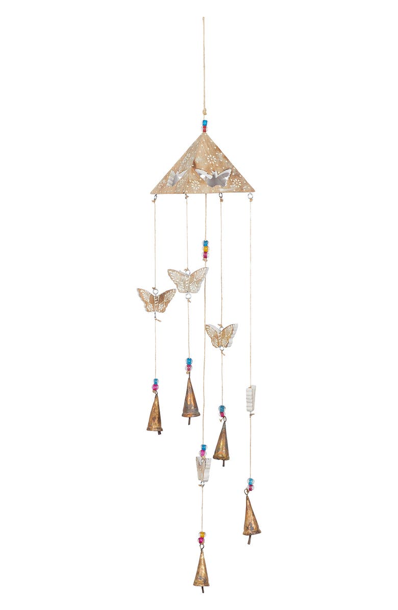 GINGER BIRCH STUDIO Goldtone Mango Wood Indoor & Outdoor Butterfly Windchime with Glass Beads & Cone Bells, Alternate, color, 
