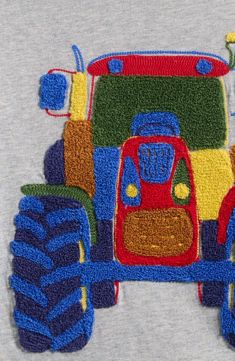 Mini Boden Kids' Long Sleeve Bouclé Cotton Graphic T-Shirt, Alternate, color, Grey Marl Tractor