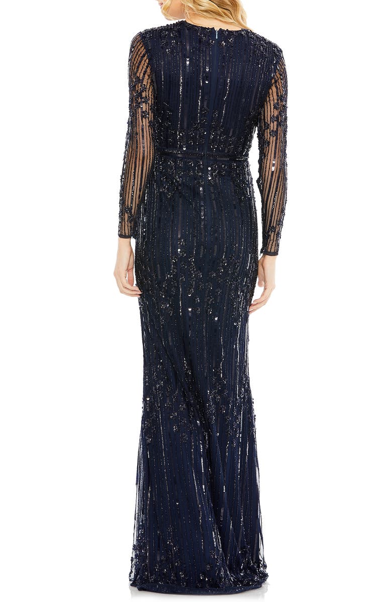 Mac Duggal Sequin Stripe Long Sleeve Column Gown, Alternate, color,