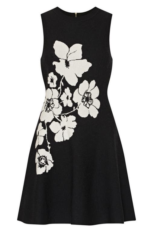 Milly Placed Floral Knit Fit & Flare Dress In Black/ecru