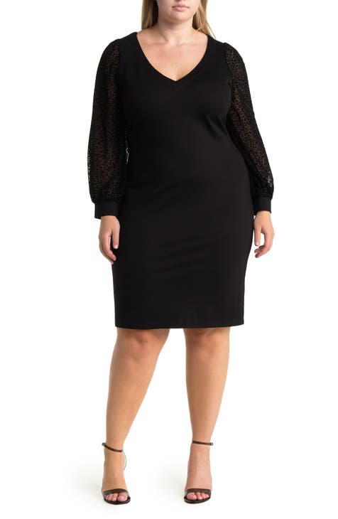 Burma Flocked Long Sleeve Midi Dress (Plus)