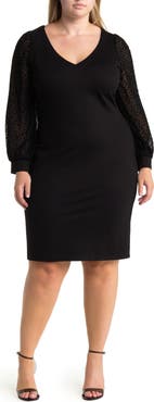 BY DESIGN Burma Flocked Long Sleeve Midi Dress