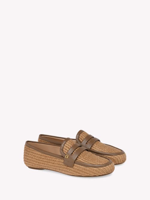 Gianvito Rossi Leather-trimmed Raffia Loafers In Brown Textile
