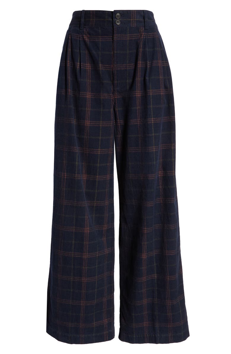 Madewell Windowpane Plaid Pleated Corduroy Wide Leg Pants, Alternate, color,