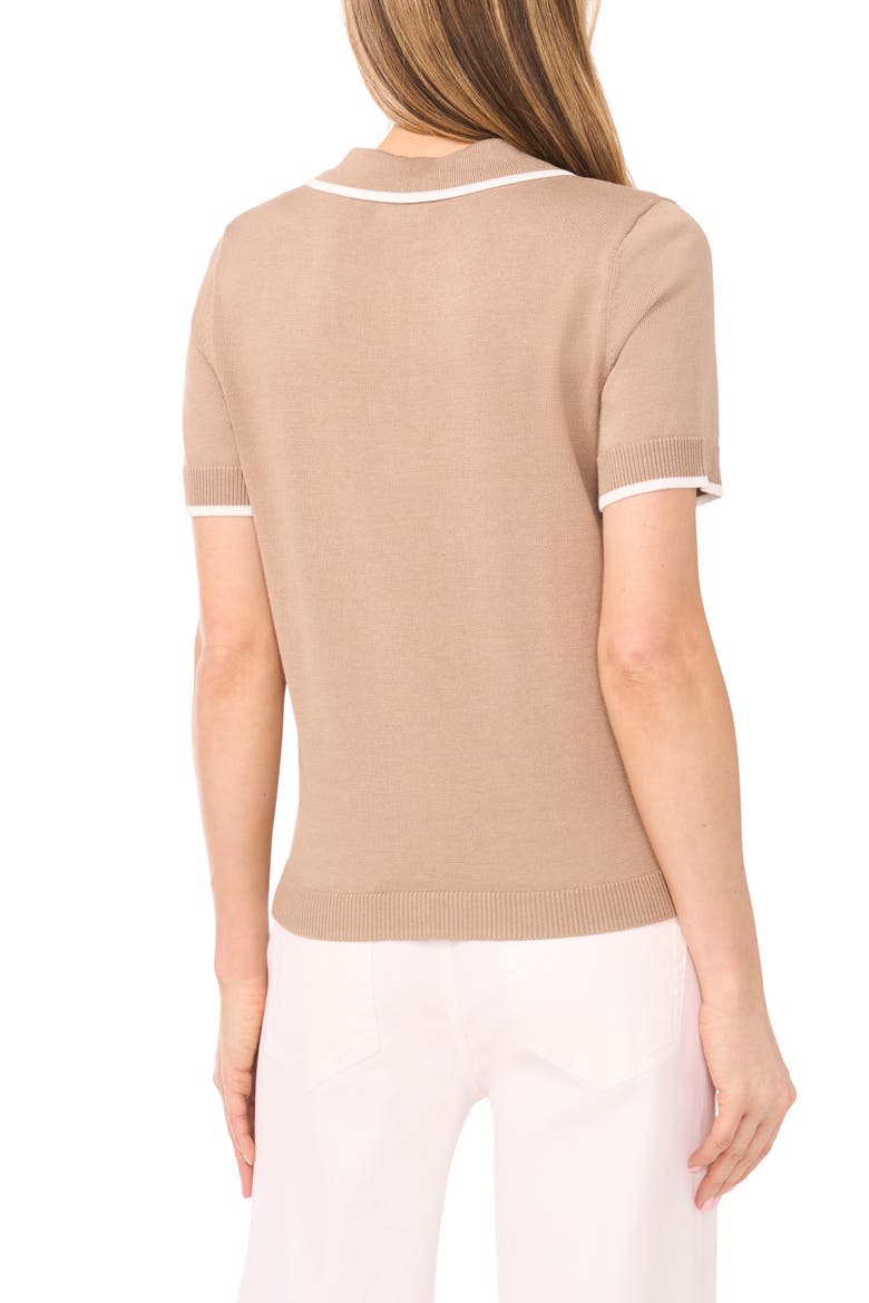 Tipped Johnny Collar Short Sleeve Sweater, Alternate, color, WEATHERED TEAK