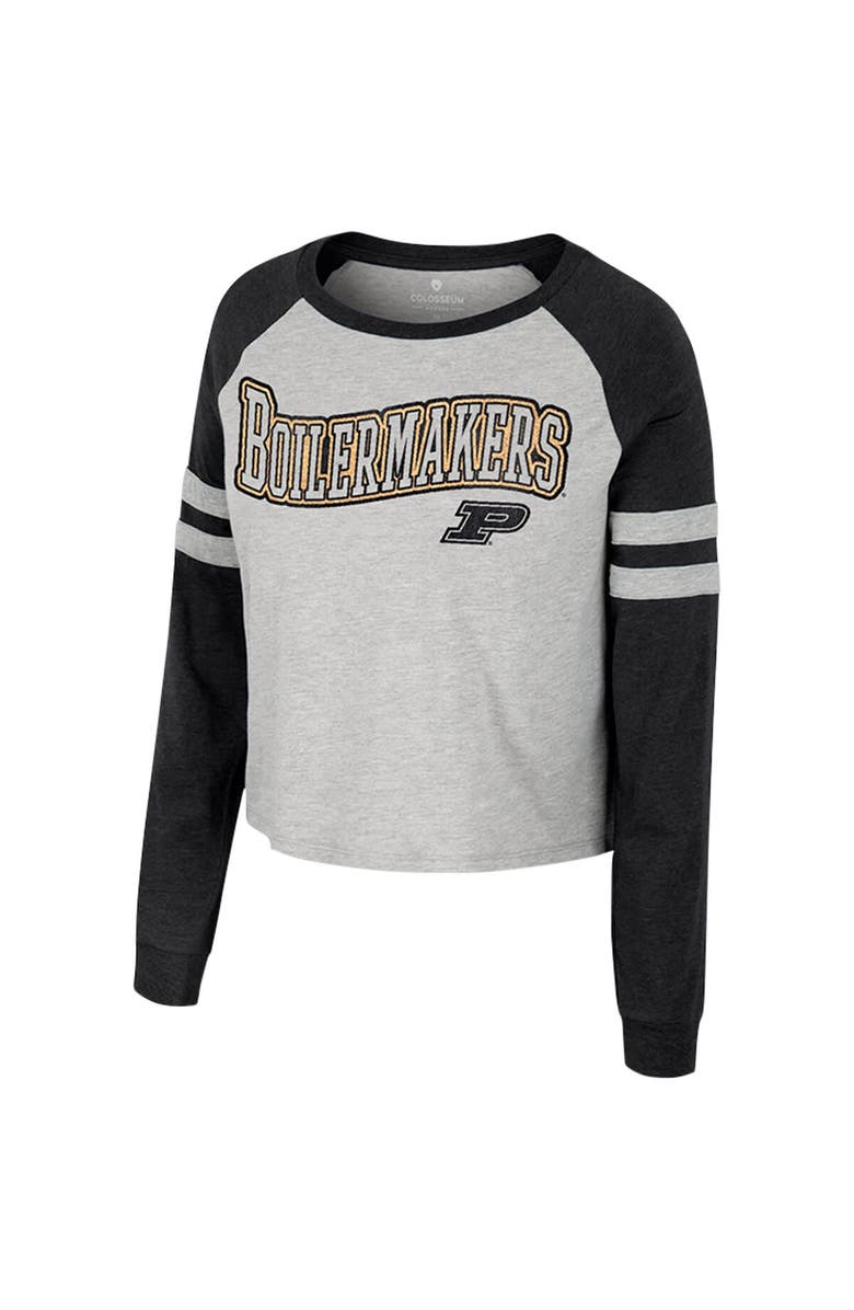 COLOSSEUM Women's Colosseum Heather Gray Purdue Boilermakers I'm Gliding Here Raglan Long Sleeve Cropped T-Shirt, Alternate, color, Heather Gray