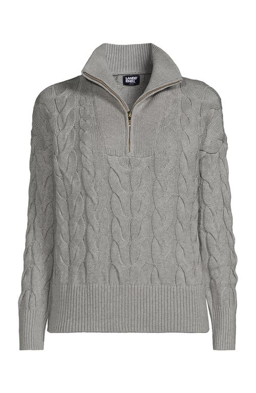 Lands' End Plus Size Drifter Cable Quarter Zip Sweater In Gray Heather